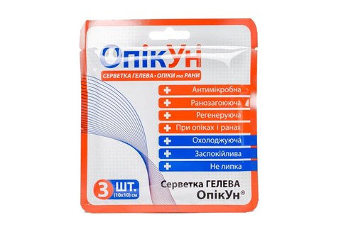 Салфетка гелевая антимикробная "ОпікУн" 10х10 см 3 штуки к.28 фото